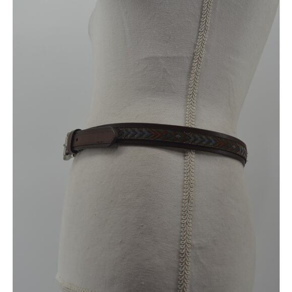 Women's Brown Leather Belt Textile Multicolored Accent Large - Picture 5 of 9